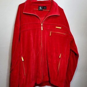 Vintage Y2K Leemans Red Velour Track Jacket Adult Size Large Cotton Poly Blend